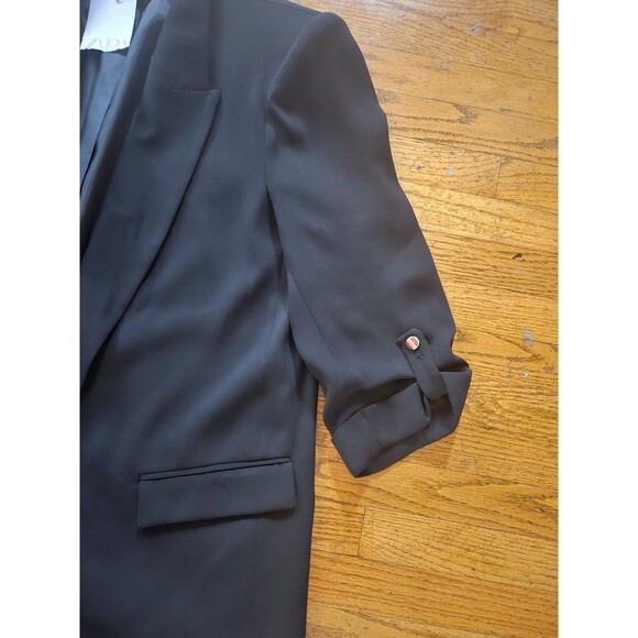 Zara Women's XL Black Open Front 3/4 Sleeve Career Work Office Blazer Jacket NWT - Picture 3 of 8